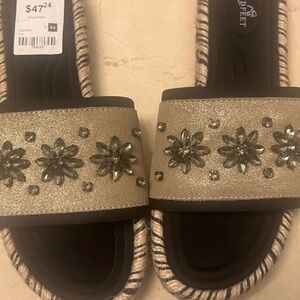 Beige Sandals with Gem Embellishments